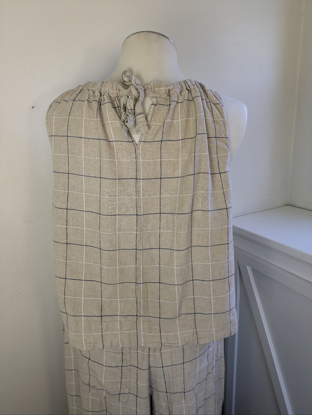 Zac & Rachel Linen Pant Tank Set XL Beige Navy Striped - Picture 5 of 8